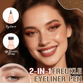 Prreal Eyeliner Freckle Pen, 2 in 1 Freckle Stamp and Liquid Eyeliner Waterproof, Natural Lifelike Freckles Makeup, Soft Dot Pen Faux Freckles Makeup, Medium Brown