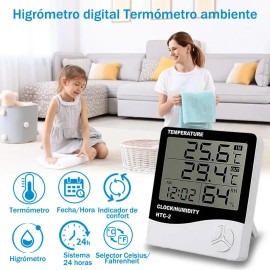 Termómetro Higrómetro Digital Interior Reloj Alarma Htc-2                                                                                             