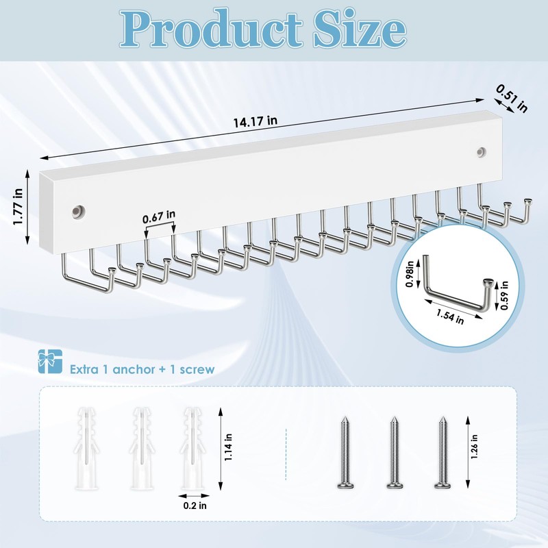 Tie Rack Belt Hanger Wall Mounted, Lomrsiul Non Slip 180