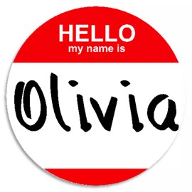 Kiwi Gifts Hello My Name Is Olivia - 25 Pack Circle Stickers 3 Inch - Custom Nametag