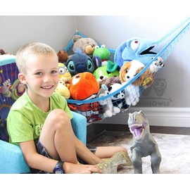 Teddy Hammock, Large Stuffed Toys Organizer Rip-Resistant Toys Teddy Storage Mesh Net with Anchors and Screw Hooks - Toy Hammock for Stuffed Animals, Basket Ball, Football etc. (Blue)