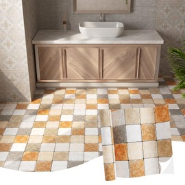 Oxdigi Vinyl Flooring Roll 64 sq.ft | 24"W x 396"L, Rustic Marble Peel and Stick Floor Tiles Waterproof for Bathroom, Kitchen, RV, Easy to Install DIY Heavy-Duty Vinyl Floor Covering, Warm Tone Tile