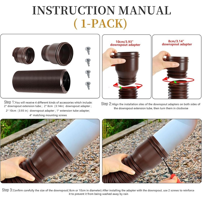 Srliya Rain Gutter Downspout Extension Flexible PE Extendable Drain Away