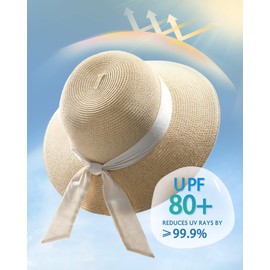 FURTALK Womens Beach Sun Straw Hat UV UPF 80+ Travel Foldable Brim Summer UV Hat