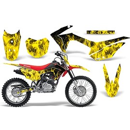 Wholesale Decals MX Dirt Bike Graphics kit with Number Plates Sticker Decal Compatible with Honda CRF125F 2014-2016 - Flames Yellow