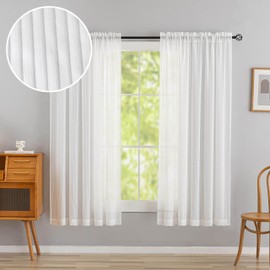 Home Brilliant Stripe Voile Curtain for Bedroom, Net Curtains for Windows 72 inch Drop, White Window Treatment Panels for Net Wire, Set of 2, 54" x 72" Drop