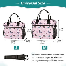 Butterflies Lunch Bag & Lunch Box for Women with Adjustable Shoulder Belt Insulated Portable Lunch Tote Bag Cooler Bag for Girls Travel Office Picnic