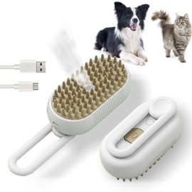 4 IN 1 Steam Pet Brush for Cats & Dogs, 84 Massage Teeth Spa-Level Electric Grooming Tool with Static-Free Shedding & Steam Cleaning, 150min Rechargeable Deshedder (White)