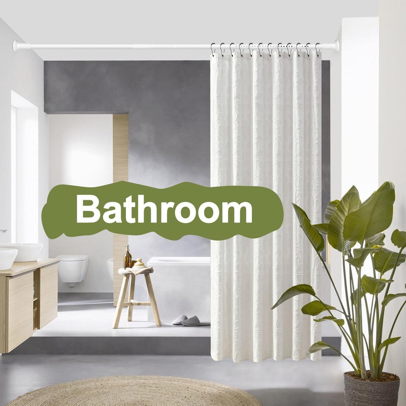 White Tension Curtain Rod 51-165In, Long Adjustable Tension Rods No