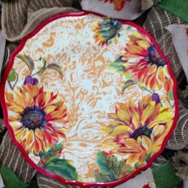 Autumn or Harvest Wreath Wild Sunflowers Decorative Plate Handmade Deco Mesh Wreath