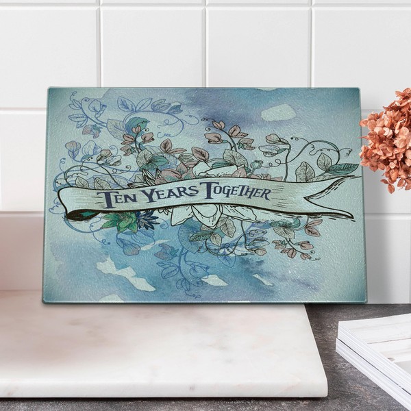 Ambesonne Anniversary Cutting Board, Creative Sketch Artwork with Leaves and