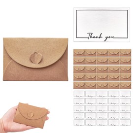 DHWEKU 25 Sheets Small Envelopes with 25 Sheets of Blank Paper Cards, 10.6 x 7.6 cm Envelope with Cards Kraft Paper Envelopes for Birthday Party Invitation Thank You Cards