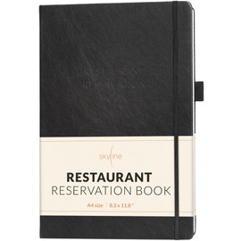 Skyline Restaurant Reservation Book – Undated Dinner Table Reservations Book – Guest & Server Book – Restaurant Supplies (Black)