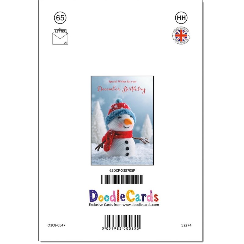 doodlecards December Birthday Christmas Card Snowman Medium Size Christmas Card