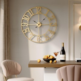 Cuspin Large Wall Clock 30 Inch, Decorative Gold Clocks Silent Non Ticking Battery-Operated for Living Room Kitchen Mantel Decor, Metal Round Modern Wall Clocks Arabic Numerals