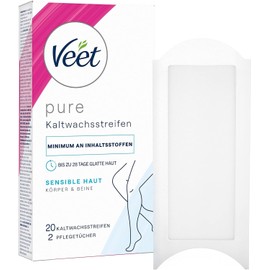 Veet Cold Wax Strips Easy-Gelwax Technology Legs & Body for Sensitive Skin Pack of 20