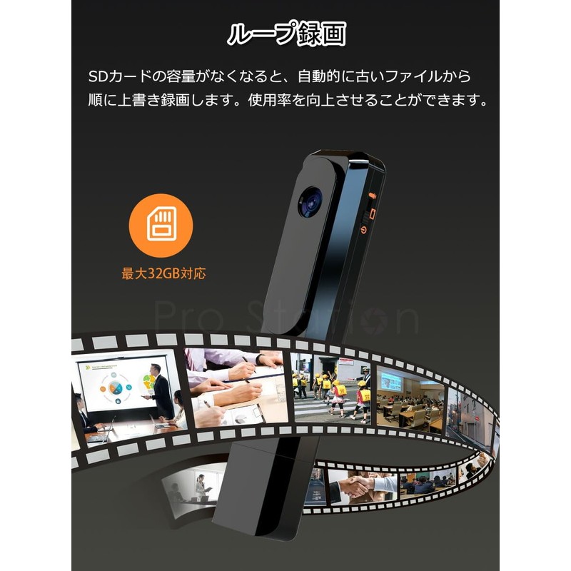 E. Small Security Camera, Night Vision, Long Continuous Recording, Clip,