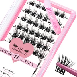 Lash Clusters, PRO,72 Pcs Individual Cluster Lashes 3D Effect DIY Lash Extension 8-16mm Eyelash Clusters Volume Wispy Lashes Super Thin Band Reusable Soft & Comfortable(Attraction,C-8-16mix)