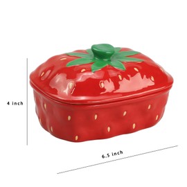 Bicuzat Ceramic Butter Dish with Lid Butter Keeper Butter Plate Tray for Kitchen Countertop Strawberry Pattern Butter Crock Keeper Saver