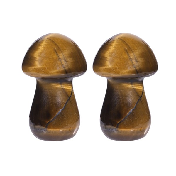 Rockcloud Set of 2 Tiger's Eye Stone Crystal Mushroom Shaped Statue Figurine, Carved Pocket Stone Collectible for Reiki Healing Home Office Decor, Yellow
