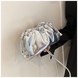MILATA Dressy Vegan Leather Metallic Ruched Clutch Purse for Women Pleated Evening Bag for Wedding Party Prom (silver)