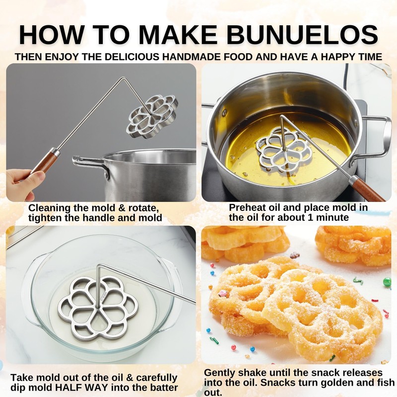 MUMSUNG Bunuelos Mold with Handle, 304 Stainless steel Rosette Maker