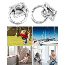 QWORK® 8 Pack M6 Tie Down Anchors, 304 Stainless Steel Eye Plates with Rings and Screws for Boat Rigging, Marine Deck Hardware and Home Use