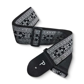 Perris Leather Guitar Strap - Silver Cross Design Nylon Guitar Strap, with Leather Ends - Electric/Acoustic/Bass Guitar Strap - Adjustable Strap From 39″ to 58″ - Metallic Silver (TWS-6548)