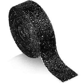 Crystal Rhinestone Ribbon 3 Yards Diamond Shining Bling Ribbons Roll Banding Belt Wrap for Wedding Cakes Birthday Crafts Decorations (Black,1.18 Inch)
