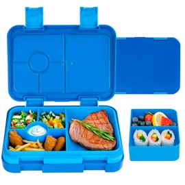 QCQHDU Bento Box for Children and Toddlers, Small Lunch Box with 6 Compartments, BPA-Free Lunch Box Children, Leak-Proof Snack Container for Nursery, Back to School (Blue)