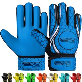 EVO Fitness Goalkeeper Gloves Kids Boys Goalkeeper Gloves Finger Protection Anti Slip Palm Football Gloves Premium Grip Youth Adut (Blue, Suitable for 9 to 12 Years old Size 5)
