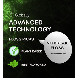 EF-Globally - Dental Floss Picks - (100 Count) - Plant Based - Eco Friendly & Socially Responsible - Ultra Sturdy Thread and Easy to Use (Mint Flavoured)