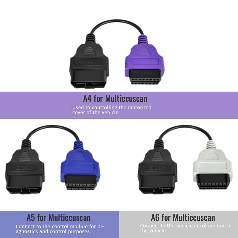 OBD2 Adapter 6PCS for MultiECUScan Adapter Cable 6 Colors Adapter
