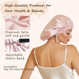 Satin Bonnet,Silk Bonnet for Sleeping,Double Layer Satin Bonnets,Adjustable and Elastic Hair bonnet for Women Curly Natural Hair (Rose Pink)
