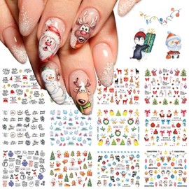 BSBTBZ Paper Christmas Nail Stickers, 12 Sheets, Waterproof, A8 Color, for Women Manicure Decorations