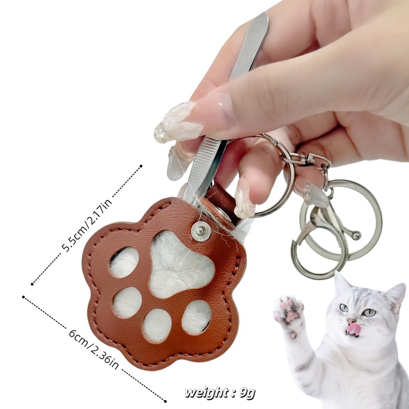 6 Piece Pet Memory Set, Cat Paw Keyring with Tweezers,