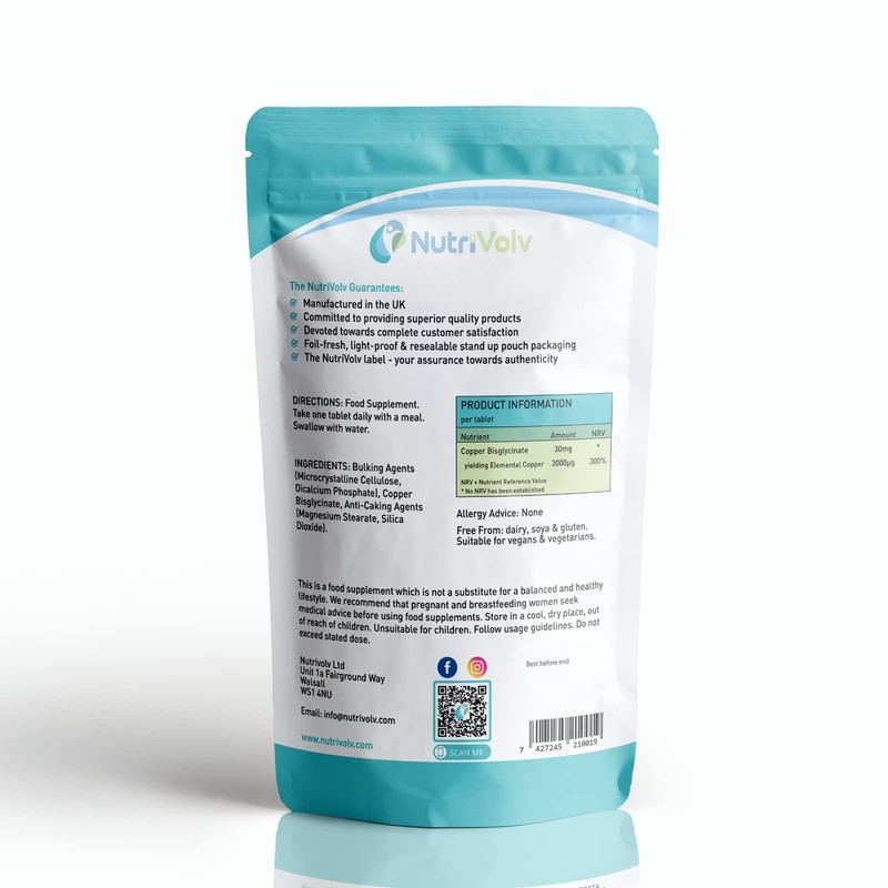 Copper Bisglycinate 3mg Vegan Chelated Cu for Healthy Heart and