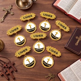 luck sea 8 Pack Church Usher Badges with Pin Back Gold Greeter Welcome Badges for Volunteers Service Easter Christmas Events Bulk