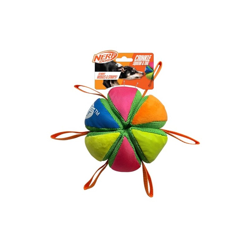Nerf Dog Plush Wedge Ball with Straps, 5.9-Inch Squeak and