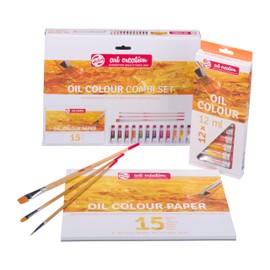 Talens Art Creation - Oil Paint and Paper Set - Combination Set - Painting Set - Painting for Beginners - Creative Set for Adults - 3 Brushes Included - 12 x 12 ml