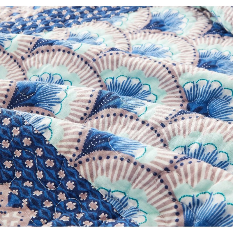 DaDa Bedding Mediterranean Fans Nautical Minty Blue Patchwork Bedspread Set