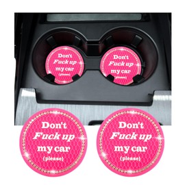 Kewucn 2 Pack Bling Car Cup Holder Coasters, 2.76 inch Anti-Slip Soft Rubber Crystal Rhinestone Auto Cup Insert Pad, Universal Vehicle Interior Decor Accessories for Car SUV Truck (Rose Red)