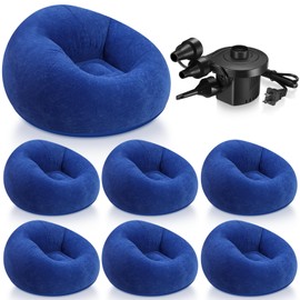 Realspring 6 Pcs Bean Bag Chairs for Adults Inflatable Chairs with Electric Air Pump,Blow up Couch Folding Portable Inflatable Couch Lazy Sofa for Reading Living Room Camping (Dark Blue)