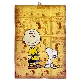 KUSTOM ART Painting Vintage Style Series Comics Characters Cartoons Cartoon Charlie Brown Mafalda & Snoopy Print on Wood 18x25 cm.