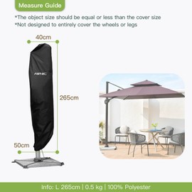 AWNIC Garden Cantilever Parasol Covers Waterproof Patio Umbrella Cover Outdoor with Telescopic Rod 265x40/70/50cm