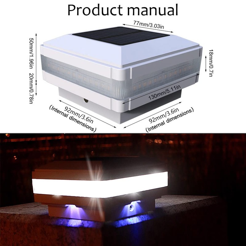 Sumaote Solar Post Cap Light, 52 LEDs 160 Lumen 4x4