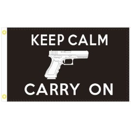 3X5 KEEP CALM AND CARRY ON PISTOL BLACK FLAG BANNER 100D