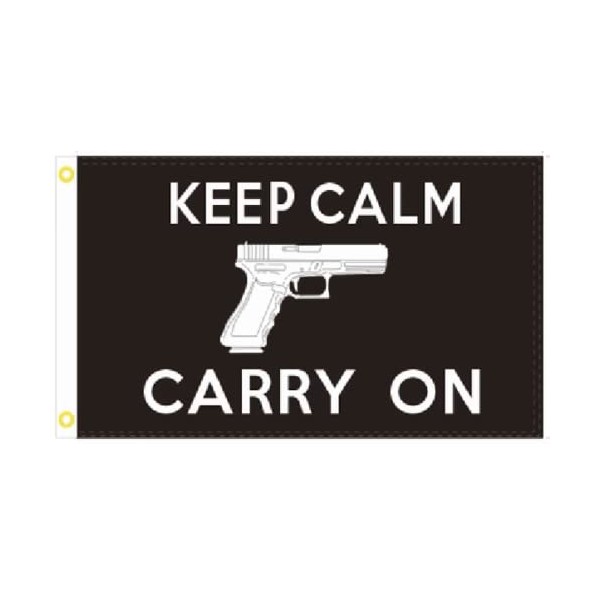 3X5 KEEP CALM AND CARRY ON PISTOL BLACK FLAG BANNER