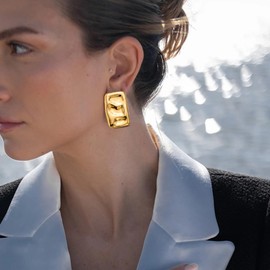 Hammered Rectangle Stud Earrings Minimalist Geometry Earringsfor Women