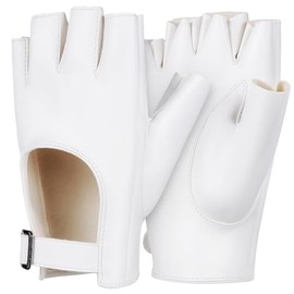 SAFIGLE Half Finger Gloves for Women, Made of Artificial Leather, Fingerless, Increased Maneuverability for Motorcycle and Cosplay, Breathable and Comfortable to Wear, Double Uniform, White